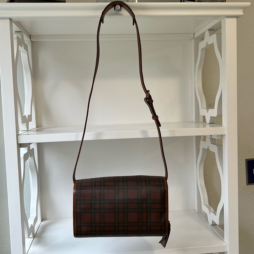 Vintage Ralph Lauren Brown Tartan Plaid Crossbody Messenger Saddle Bag - Picture 2 of 16